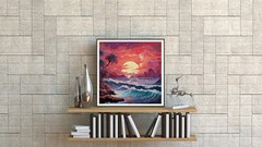 Ocean Wave Beach Sunset Landscape Counted Cross Stitch Pattern