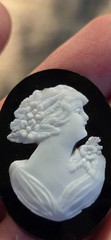 Victorian Style Black Onyx Jet White Carved Cameo 3D Effect Jewelry Making Gem