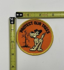 Vintage New 1970s PROTECT OUR TREES Sew-On Patch Funny Novelty Coat Hat Jeans