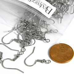 10 Surgical 304 Grade Stainless Steel Ball & Coil Fishook Hook Earring Findings