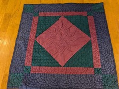 Vintage 90s Hand Sewn Quilt Wall Hanging 32″ x 32″ Handmde blue green maroon
