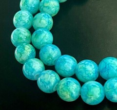 8mm Baking Varnish Glass Round Beads – Blue w/ green 16″