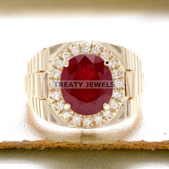 Ruby Oval Cut With 925 Sterling Silver Gold Plated Ring For Men’s #A8 #