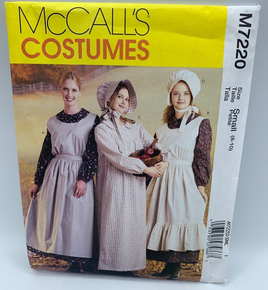 McCall’s Pioneer Costumes Dress Apron Sewing Pattern Size 8 10 M7220 Uncut 2015