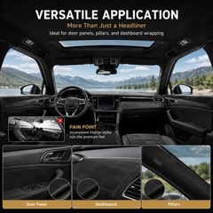 Black Suede Headliner Fabric Self-Adhesive Automotive Interior Roof Upholstery