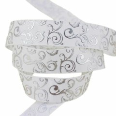 10yards White Silver Grosgrain Ribbons 25mm Hot Stamping Ribbon Gift Wrapping Su