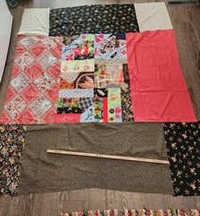 Vintage Unfinished Quilt Top 6 Ft X 5 Ft Patchwork Multicolor Red Green Brown