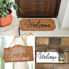 4 Pieces Welcome Stencils Templates Reusable Plastic Set for Painting on Wood