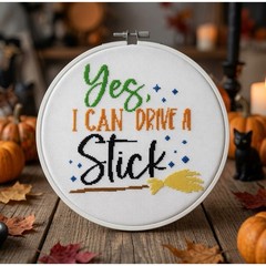 Simple Wave Studio Yes I Can Drive a Stick Halloween Cross Stitch KIT