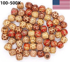 100-500X Assorted Patterned Big Barrel Wood Beads 10mm W/ Big Hole~Wooden Beads