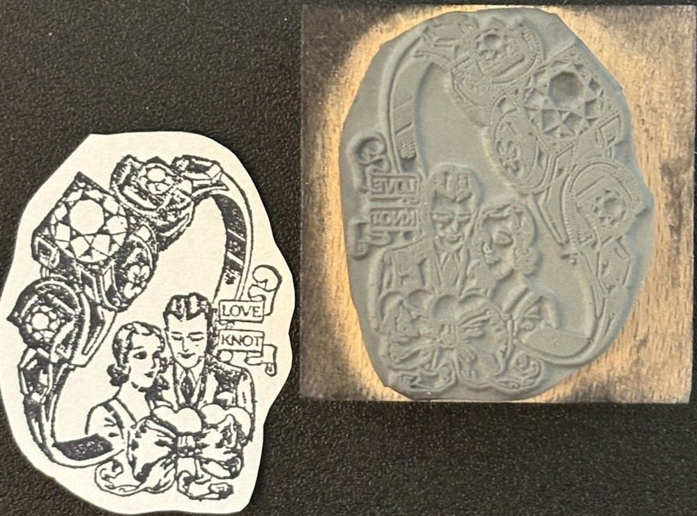 Bizzaro 1920s/30s Art Deco Couple Engagement Ring Love Knot Rubber Stamp