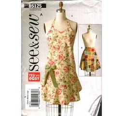 See & Sew B5125 Apron Sewing Pattern Sweetheart Halter Waist Ruffle S-M-L Uncut