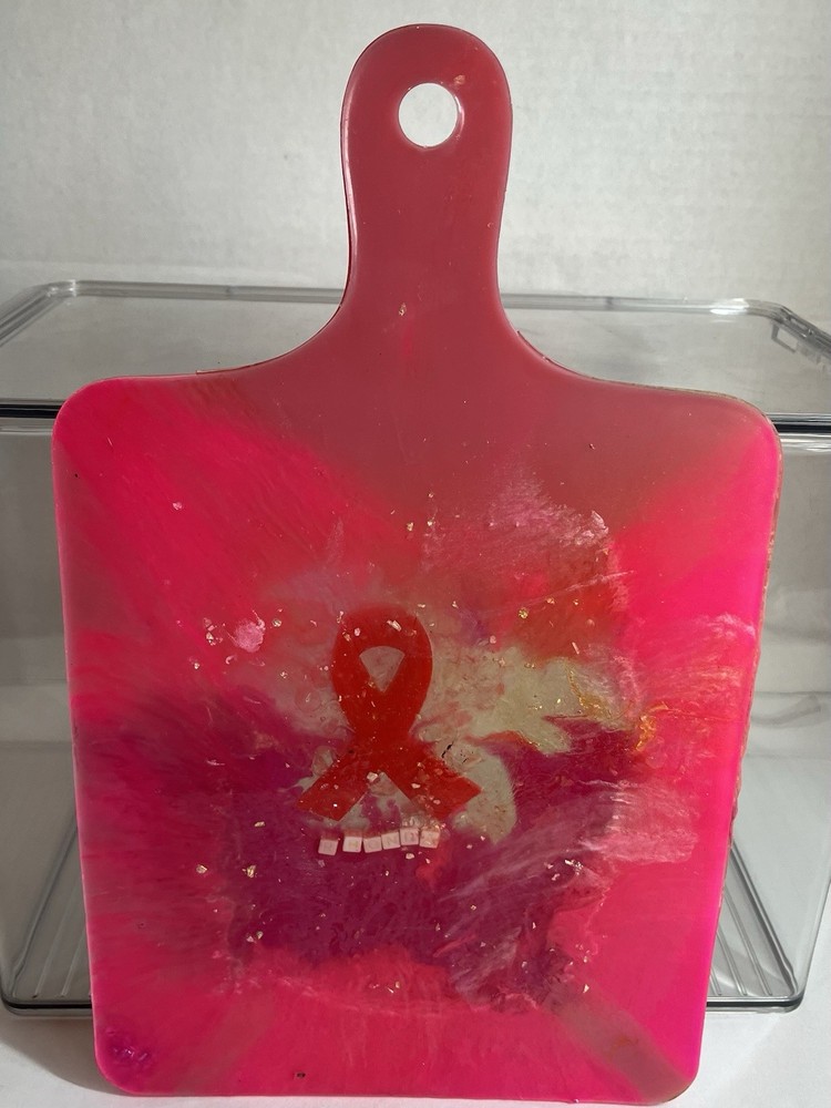 HANDCRAFTED PINK GLITTER BREAST CANCER AWARENESS HEAVY RESIN PADDLE (MANY USES)