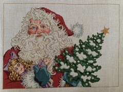 Sandra Gilmore/Once in a Blue Moon ‘Yes, Virginia’ HP Needlepoint w/Santa 18