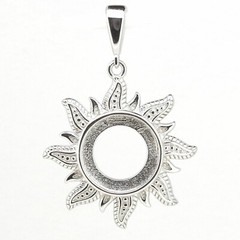 Sterling Silver Semi Mount Pendant Setting Round 10x10mm Sun Pendant Cab Bezel