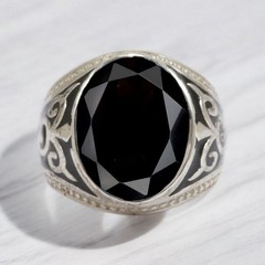 Black Onyx Oval Cut Gemstone With Solid 14K White Gold Ring For Men’s #748 #