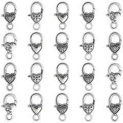 25Pcs Heart Shape Lobster Claw Clasps Silver for Jewelry Making Findings Crafts
