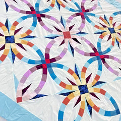 Handmade Double Wedding Ring Cotton Fabric Queen Size Patchwork quilt top/topper