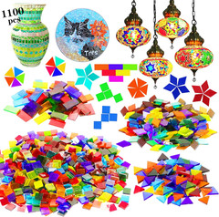 1100 Pcs Mosaic Tiles, Glass Mosaic Tiles for Crafts Bulk, Stained Mosaic Glass
