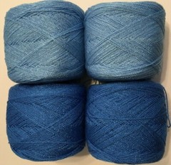 Crystal lace yarn. Colors 25&26 Blues Acrylic/Rayon. 900 yards each. 1 set of 4