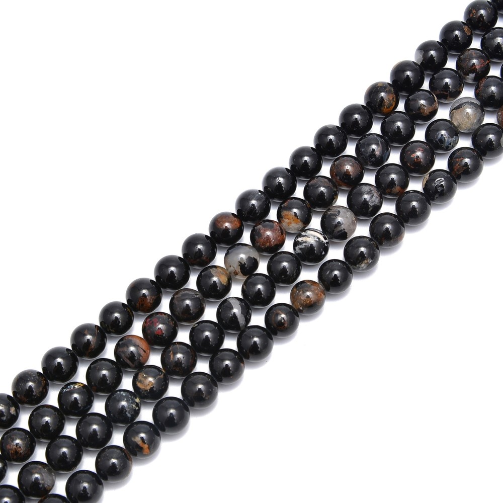 Natural Black Tourmaline With Iron Matrix Smooth Round Beads 6mm -12mm 15.5″Strd