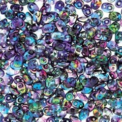 Bead, Czech Glass Crystal Magic Blue Pink 2.5x5mm Super Duo Beads 24 Grams(330)