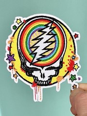 Grateful Dead Iron On Patch Skull Stars Yellow White Red Blue Embroidered Round