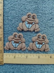 LOT OF 3 LIGHT BROWN FROGS SEW/GLUE ON PATCHES FREE SHIPPING