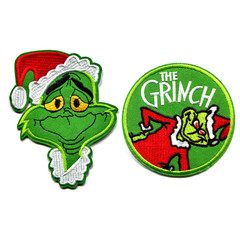 2 The Grinch Who stole Christmas Iron-on Embroidered Patches Size 3″ x 4″ each