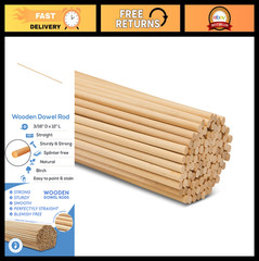 Pack of 100 Unfinished Hardwood Wooden Dowels 3/16 Inch x 12 Inch for Crafts & D