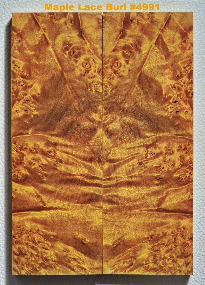 Stabilized Rich Golden Maple Lace Burl scales #4991, 6 1/8″ x 2 1/8″ x 7/16″