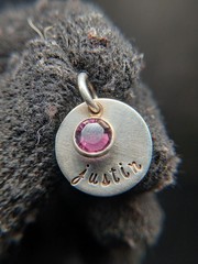 Sterling Silver Pink CZ Disc Charm Justin Pendant Minimalist