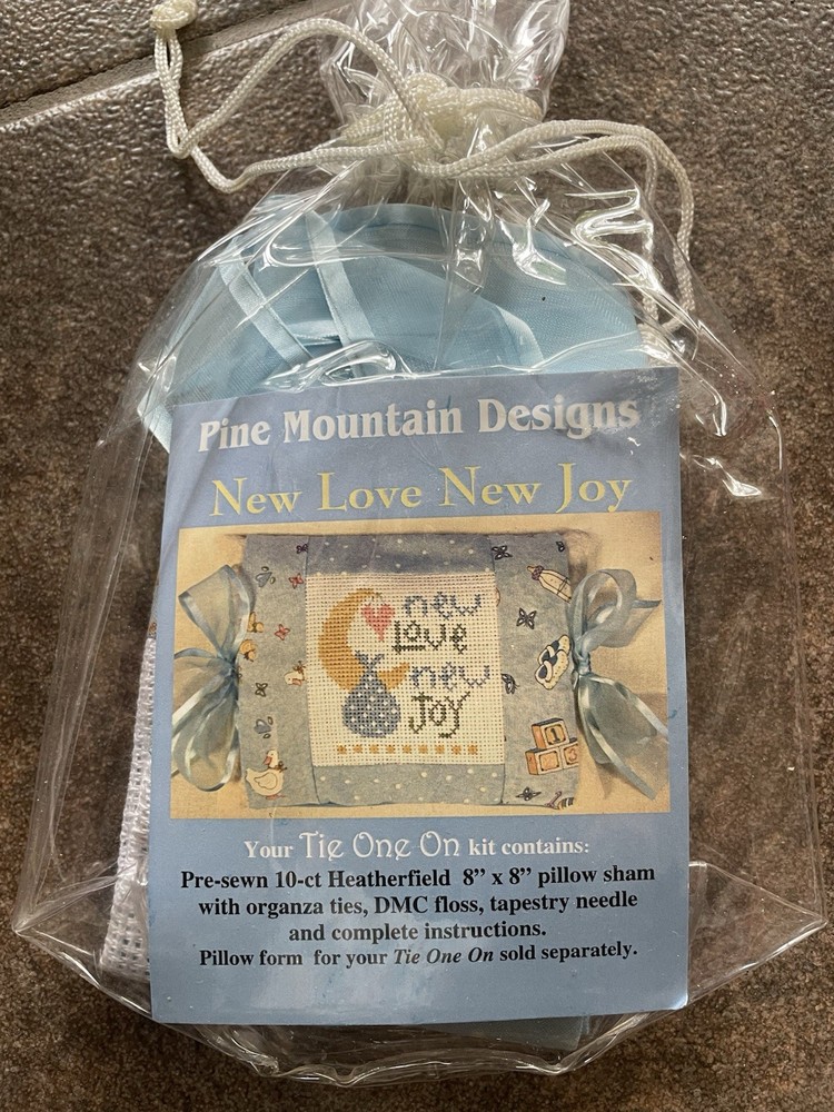 New Love New Joy baby boy Cross Stitch “Tie One On” Kit by Pine Mountain Designs