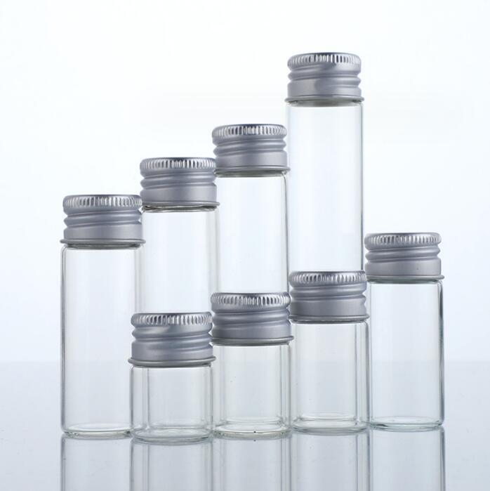 Luxurious 5ml-200ml Empty Transparent Glass Storage Bottle Aluminum Silver Cap