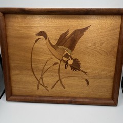 Vintage Artesian Wooden Duck Inlay Framed Picture 14″x17″