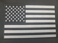 American USA Flag Iron-On Patch Black & White 6 x 4 Version Tactical Black