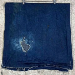 Vintage 50s Indigo Selvedge Denim Fabric Scrap Distressed Raw Edge Cotton 46in