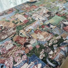 Garden Cat Flower Basket Jacquard Tapestry Fabric Upholstery Decorative DIY BTY