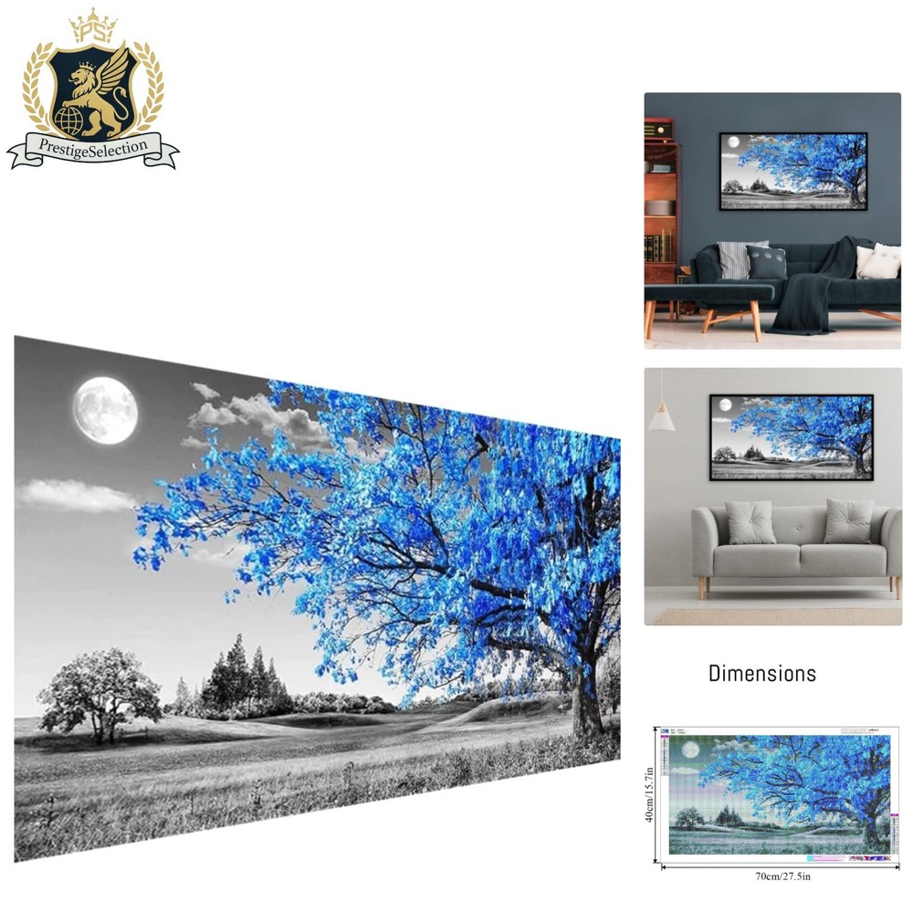 30% More Diamonds – Large 5D Diamond Art of Moon & Tree – Perfect Gift for All