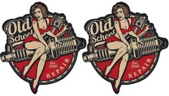 Old School Repair Shop Vintage Pin Up Patch – 2PC iron on or Sew on 4″x3.75″