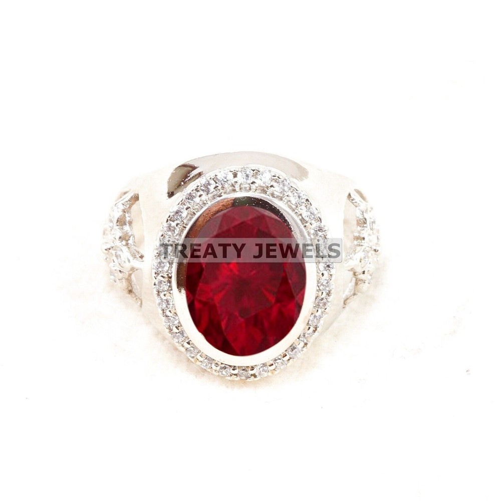 Ruby Oval Cut Gemstone With Solid 14K White Gold Ring For Men’s #B560 #