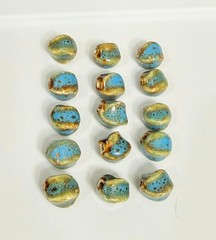 Ceramic- Blue Green Brown 15mm Twist Beads