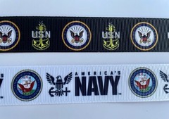 US United States Navy USN Logo Navy white Grosgrain ribbon 5/8″ 7/8″ military