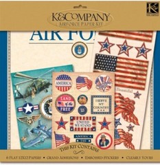 K&Company Military Scrapbook Kit Layouts, 12″x12″ Air Force, Stickers, Paper