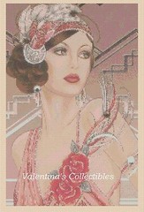Art Deco Lady with Pink Roses Counted Cross Stitch Chart No.1-121
