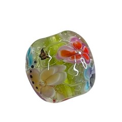 Handmade Lampwork Multicolor Flowers Butterfly Artisan Glass Focal Bead Pendant
