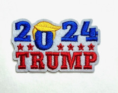 Trump 2024 Republican Pres. Iconic Hair Red White Blue Stars Iron/Sew on Patch
