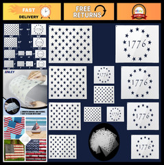 12 Pcs American Flag Stencil Set – 50 Stars & Betsy Ross Template – Reusable DIY