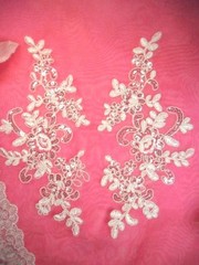 Appliques White Crystal Embroidered Venice Lace Floral Mirror Pair 9.5″ (BL134X)